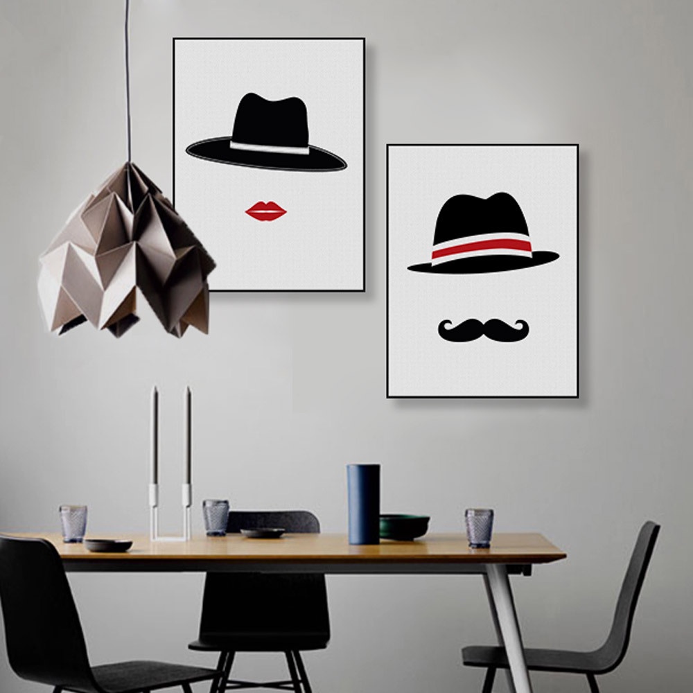 Mr And Mrs หมวกคู่ผ้าใบจิตรกรรมไม่มีกรอบ Home Room Wall Decor Art