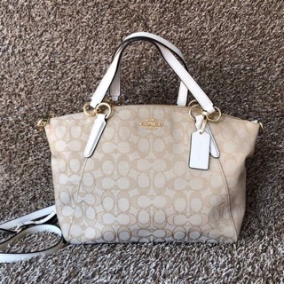 SMALL KELSEY SATCHEL IN SIGNATURE JACQUARD (COACH F27582) LIGHT KHAKI/CHALK/LIGHT GOLD