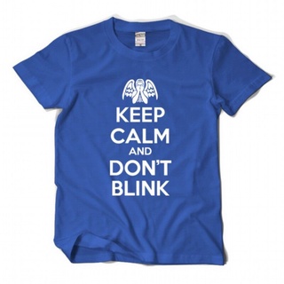 Wanyg เสื้อยืด พิมพ์ลายตัวอักษร Keep Calm Dont Blink สีฟ้า สไตล์คลาสสิก เหมาะกับของขวัญวันพ่อ สําหรับผู้ชาย