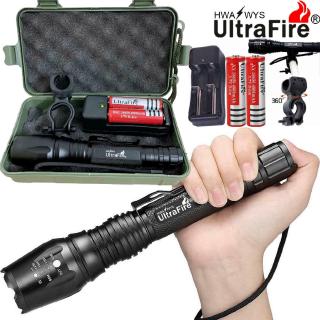 100000LM T6 LED Zoomable Tactical Military Torch Flashlight Light +18650 Charger