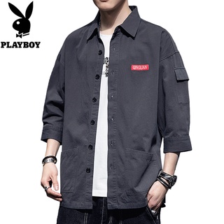 PLAYBOY Summer Three Quarter Short Sleeve Korean Fashion Loose Casual Coat Shirt