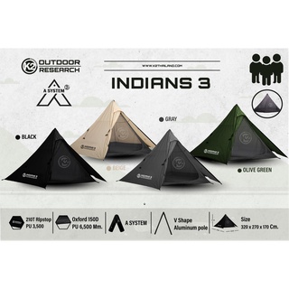 เต็นท์กระโจม K2 INDIANS 3 เต็นท์ A SYSTEM รุ่นใหม่ ขนาดนอน 3 คน เต็นท์ทรงสวย ไม่มีเสากลาง by Jeep Camping