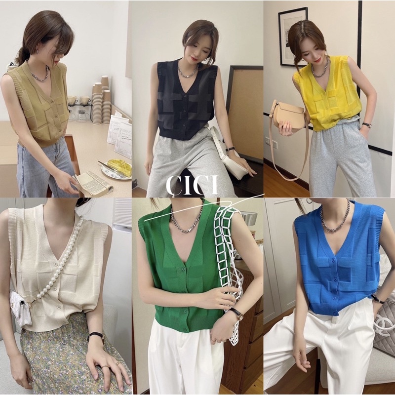 ส่งทันที Cici(NO. 828)เสื้อไหมพรมแขนกุดกระดุมผ่ากลาง ผ้าknit ทรงสวยใส่เดี่ยวๆหรือใส่เป็นเสื้อกั๊กก็ได้