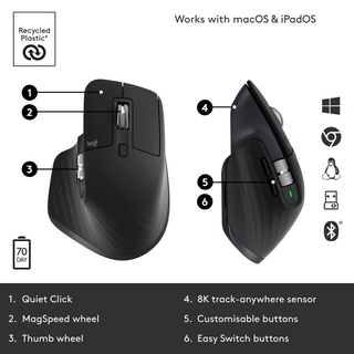 Logitech MX Master 3  Wireless Mouse Bluetooth and usb - Ergonomic  (เมาส์ ergonomic ไร้สาย บลูทูธ ตั้งปุ่มลัดได้) #7