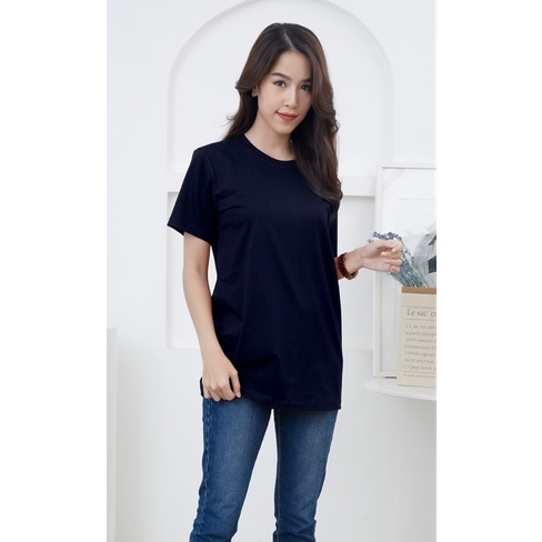 Hello Tshirt เสื้อยืดแขนสั้น คอวี คอกลม สีกรมท่า ผ้าคอตตอนแท้นุ่มๆ ทรงเสื้อใส่ได้ทั้ง ชายและหญิง ราคา ถูกที่สุด ดีลบีเคเค แกลเลอรีภาพที่ 6