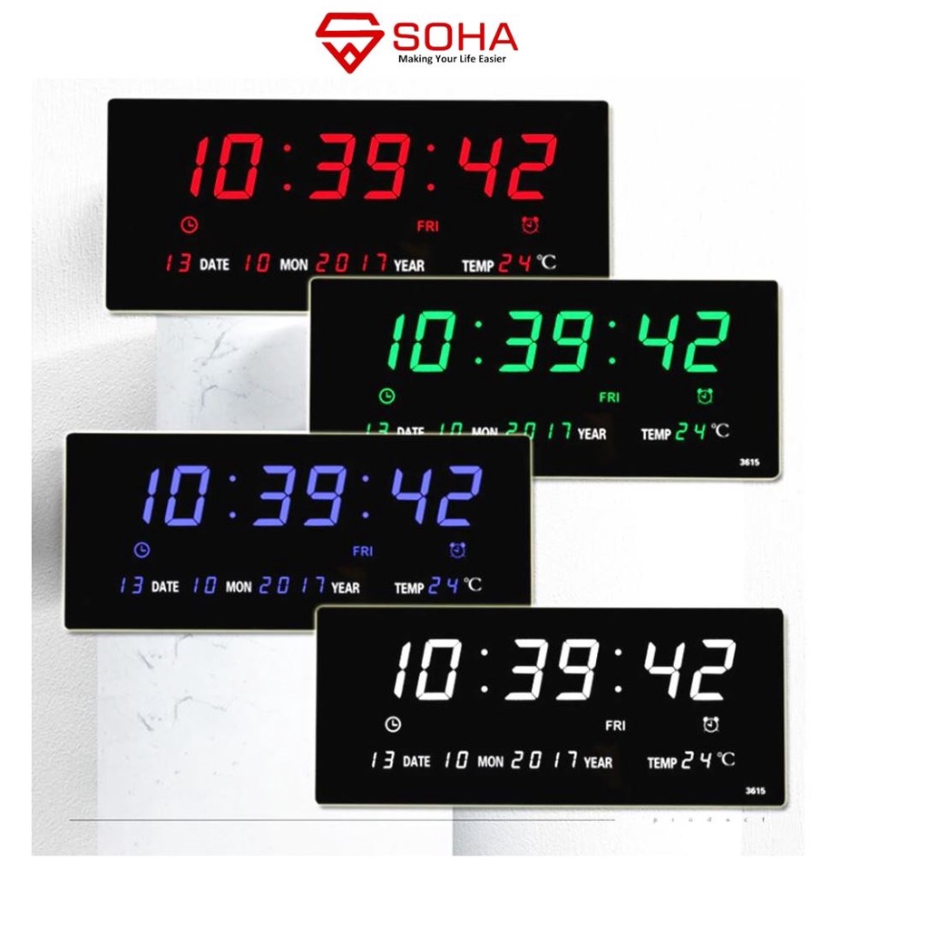 JD-3615 Digital LED Clock Wall / Table Clock Calendar Feature Alarm Smart Watch & Clear Display