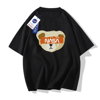 [S-5XL] เสื้อยืดแขนสั้นลําลอง คอกลม ผ้าฝ้าย ทรงหลวม พิมพ์ลาย NASA แฟชั่นฤดูร้อน สําหรับคู่รัก