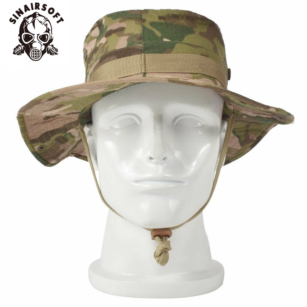 Sinairsoft ลายพรางยุทธวิธี Boonie หมวกเดินป่ากลางแจ้งหมวกตกปลาหมวกกันแดดทรงกลมด้านข้าง
