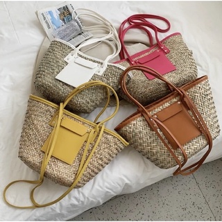 (พร้อมส่ง) กระเป๋าสาน มี 4 สี ถือได้ สะพายได้