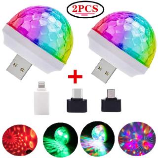 2 Pack Mini USB Ambient LED ดิสโก้ DJ Stage ไฟเปิดใช้งานเอฟเฟกต์ RGB 7 สีควบคุมเสียงเพลงจังหวะไฟ