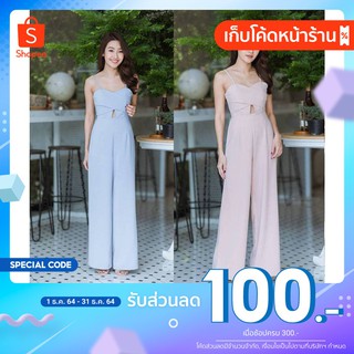 JumpSuit 001 จั๊มสูทขายาว สายเดี่ยวดีเทลแหวกใต้อก