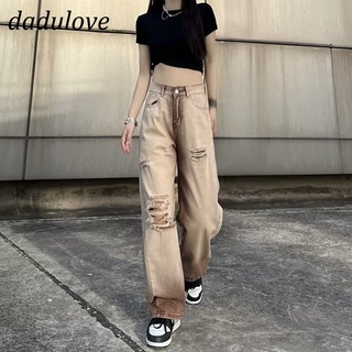 DaDulove💕 New American Ins Washed Brown Ripped Jeans Retro High Waist Loose Wide Leg Pants Fashion Womens Clothing