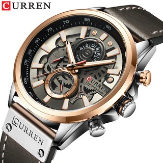 Curren Relógio Masculino Multifuncional Com Pulseira De Couro E Cronógrafo À Prova D'água 8380 XS