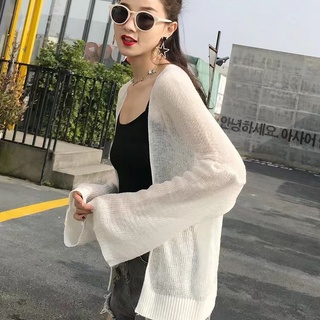 Ann เสื้อไหมพรมแขนยาว เสื้อคลุมคาร์ดิแกนแบบบาง เสื้อกันแดดสไตล์เกาหลี เนื้อผ้าดี ทรงหลวม #344