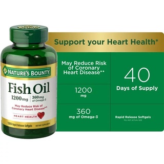 น้ำมันปลา บำรุงร่างกาย🐟 Nature’s Bounty, Fish Oil 120 Repid Release Softgels ฟิชออย 120 เม็ด