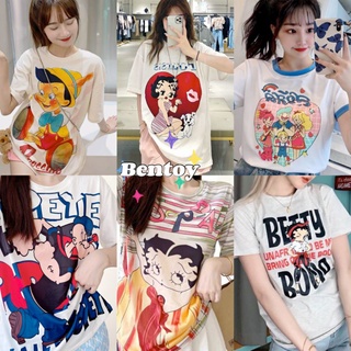 Bentoy*(9028)เสื้อยืดแขนสั่นคอกลมลายการ์ตูนพินอคคิโอสีครีมลายใหญ่สวยมากๆ NO.110