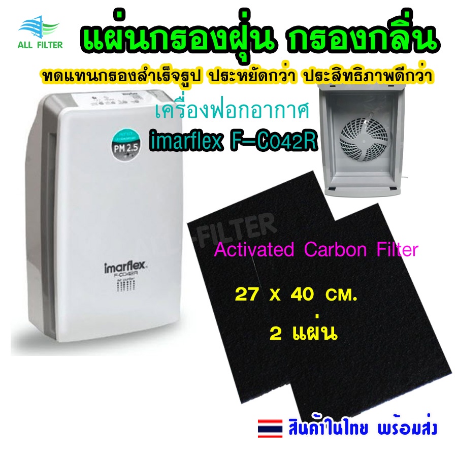 แผ่นฟอกอากาศ สำหรับ เครื่องฟอกอากาศ ยี่ห้อ imarflex รุ่น F-C042R ด้วยแผ่นกรอง activated carbon filter ประสิทธิภาพสูง