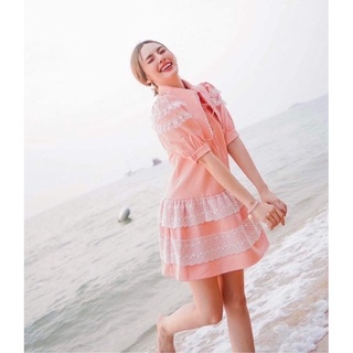Hello Korea เดรสสั้นสีพีช น้องพีช หวานน้ำตาลเรียกพี่ ฟรีไซส์ งานตามหา งานป้าย