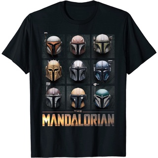 เสื้อยืดคอกลมเสื้อยืด พิมพ์ลาย Star Wars The Mandalorian Helmet Box UpS-4XL