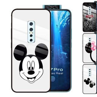 VIVO V21 V20 SE V17 Pro V15 V9 Youth V7 Plus S1 Pro Phone kaso ng Case Mickey Mini Mouse Tempered Glass Cover Anti-Scratch