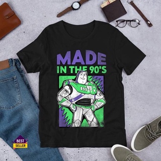 HM เสื้อยืดคอกลมผ้าฝ้ายพิมพ์ลาย Toy Story 4, Buzz Lightyear Made In The 90s สําหรับผู้ชาย ผ้าฝ้ายแท้ คอกลม