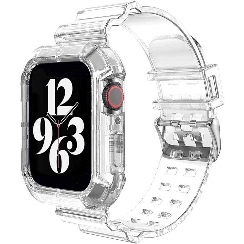 สายนาฬิกาข้อมือ แบบใส พร้อมเคส สําหรับ Apple Watch 38 มม. 40 มม. 41 มม. 42 มม. 44 มม. 45 มม. (Series7 SE 6 5 4 3 2 1)