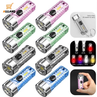 1 Pcs Rechargeable Pocket-sized Flashlight/ Multi-function 7 Lighting Modes Keychain Torch For Warning Camping Emergency Light