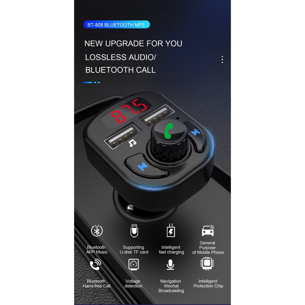 บลูทูธวิทยุ FM เครื่องส่งสัญญาณเพลง 5.0 แฮนด์ฟรีไร้สาย TF card U-disk Audio Dual 3.1 A USB ชาร์จโทรศ