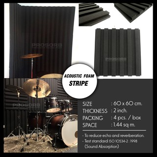 (4 ชิ้น/แพ๊ค) ฟองน้ำซับเสียง แผ่นซับเสียง Acoustic Foam STRIPE ลายทางลูกฟูก ลดเสียงก้องสะท้อน แบรนด์ Prosorb