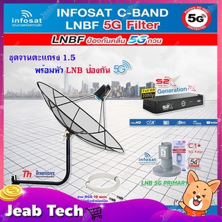 THAISAT C-BAND 1.5M (ขางอยึดผนัง 50 CM.) + กล่องรับสัญญาณดาวเทียม PSI S2x HD + LNB 5G infosat รุ่น C1+ แถมสายRG6ตามชุด