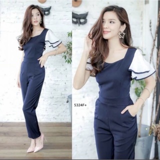 🔥SALE 69 B.🔥Jumpsuit ขายาวแต่งระบายผ้าชีฟอง