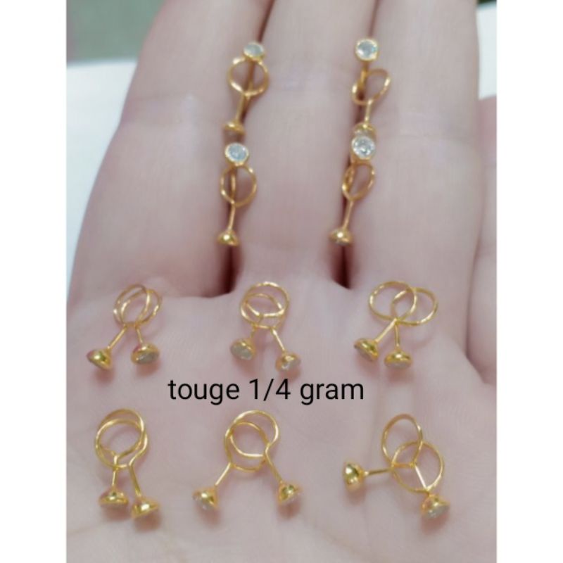 1/4 GRAM TOUGE EARRINGS ของแท้ 925 SILVER GOLD PLATED