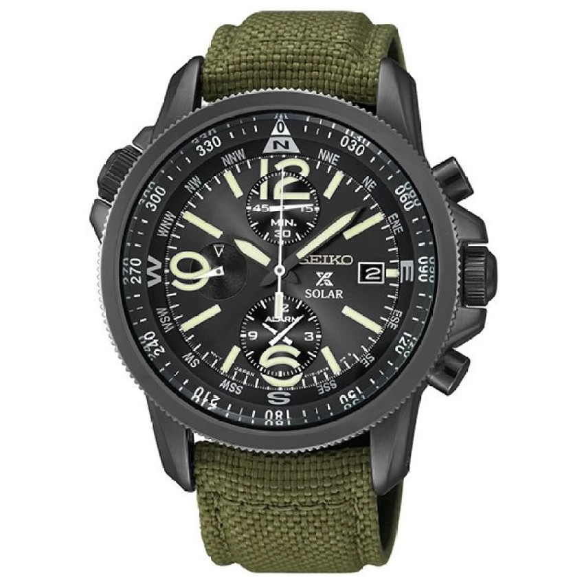 SEIKO Prospex Solar Chronograph นาฬิกาข้อมือผู้ชาย สีดำ/สีเขียว สายผ้า รุ่น SSC295P1