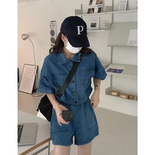 Cicishop(0890) JeansSet เซตเสื้อเชิ้ตครอป+กางเกงขาสั้น ผ้ายีนส์จับคู่แมตช์สุดคิ้วท์ สไตล์สายเกา