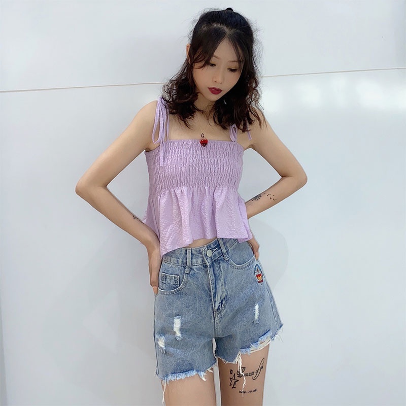 เสื้อสายเดี่ยวแต่งโบว์น่ารักๆใส่ง่ายใส่สบายราคาถูก
