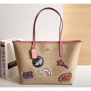 Coach DISNEY X COACH CITY TOTE IN SIGNATUREE CANVAS WITH PATCHES