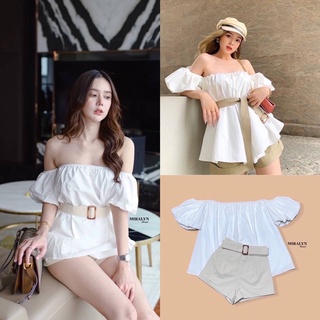 Setเสื้อทรงเกาะอกแขนตุ๊กตา+กางเกงขาสั้น มีXS SML ป้ายMIRALYN