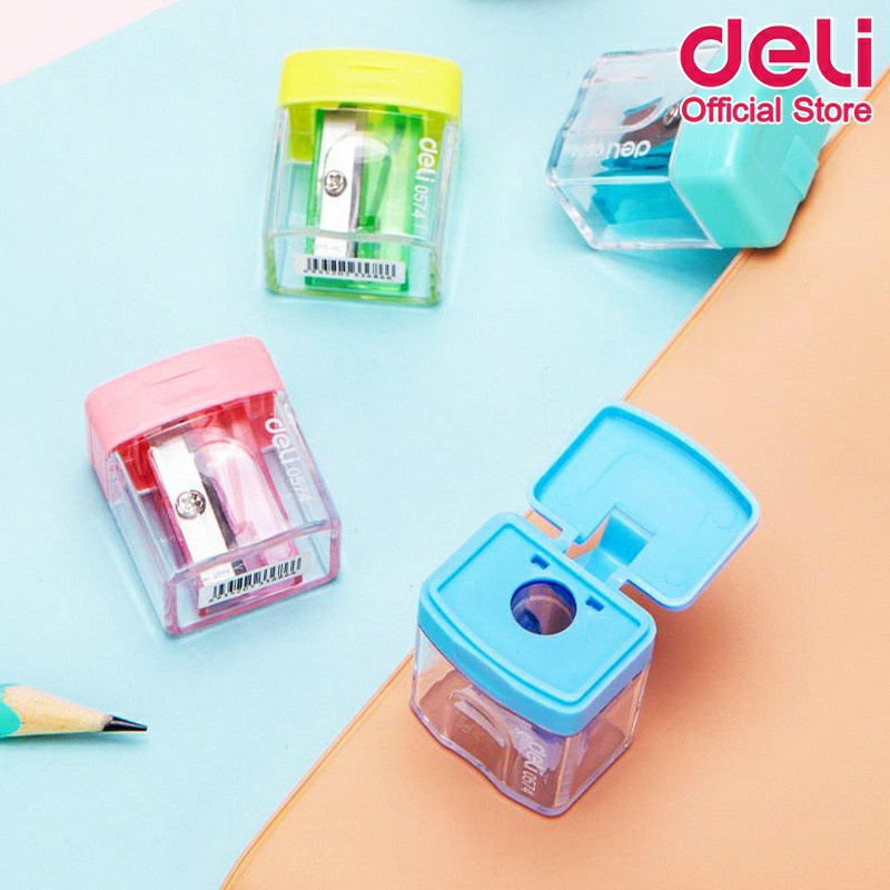 Deli 0574 พาสเทล  กบเหลาดินสอ แบบมีฝาปิด คละสี1 ชิ้น ยี่ห้อ Deli เครื่องเหลาดินสอ ที่เหลาดินสอ