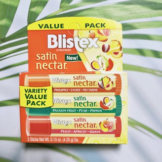 บริสเท็กซ์ ลิปบาล์ม Satin Nectar Lip Moisturizer Variety Pack 3 Sticks 0.15 oz (4.25 g) Each (Blistex®)