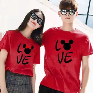 เสื้อยืดคู่รัก couple t shirt เสื้อคู่ลาย เสื้อยืดแขนสั้น คอกลม พิมพ์ลาย LOVE MICKEY เหมาะกับของขวัญวันวาเลนไทน์ แฟชั่นฤดูร้อน สําหรับผู้หญิง และผู้ชาย