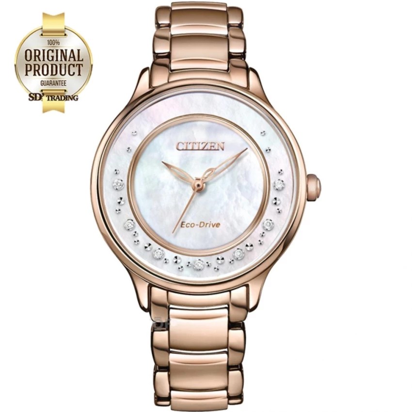 CITIZEN Eco-Drive Silhouette Diamond นาฬิกาข้อมือ ผู้หญิง Stainless Strap EM0382-86D - PinkGold Pearl