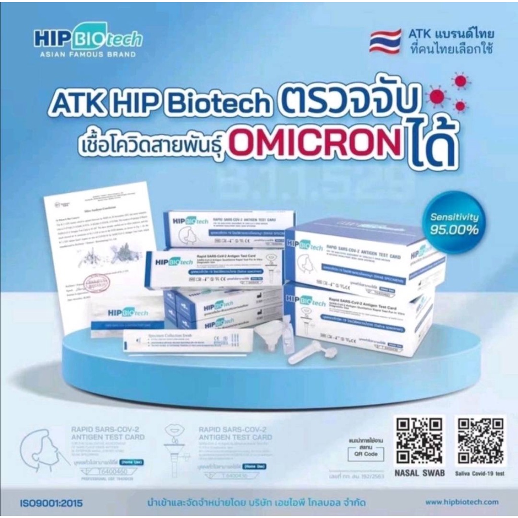 ชุดตรวจ HIP Biotech D01 แบบจมูก 1​:1 ชุดตรวจ ATK กล่องฟ้า