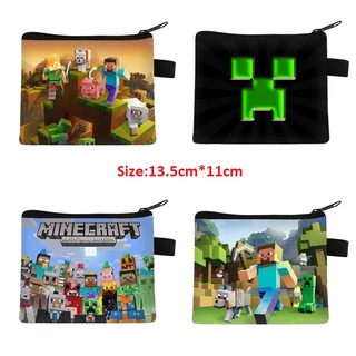 กระเป๋าสตางค์ กระเป๋าใส่เหรียญ พวงกุญแจ จี้การ์ตูน Minecraft Steve Creeper My World มีซิป ขนาด 13.5x11 ซม. สําหรับเด็กนักเรียน