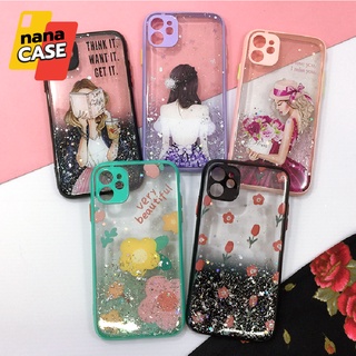 เคส i6 i11 เคสมือถือ TPU ขอบสีกันกล้อง กากเพชรกริตเตอร์ไล่สีลายการ์ตูน ลายดอกไม้