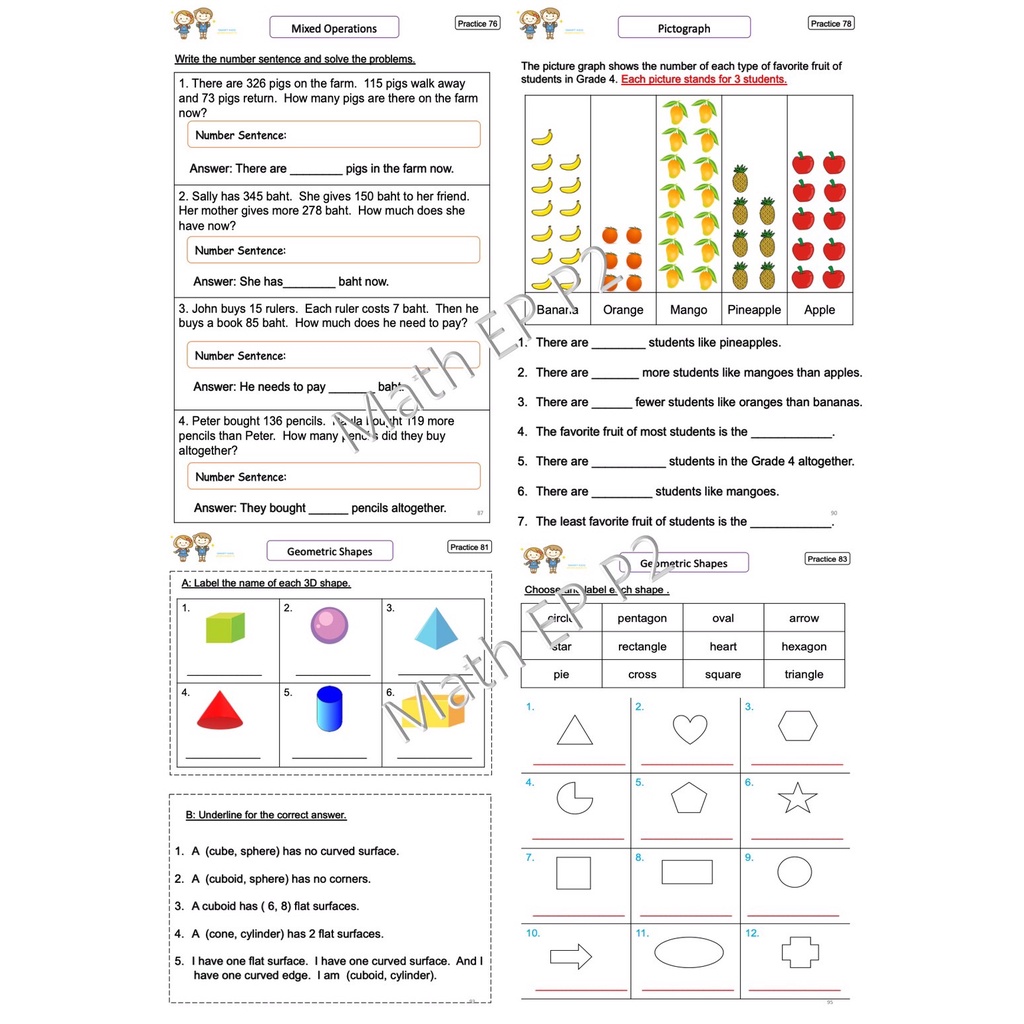 ใบงาน Mathematics ป.2 EP/MEP/MSEP | ครบ 2 เทอม พิมพ์สีทั้งเล่ม 119 หน้า แบบฝึกหัด+เฉลย ราคา ถูกที่สุด ดีลบีเคเค แกลเลอรีภาพที่ 6