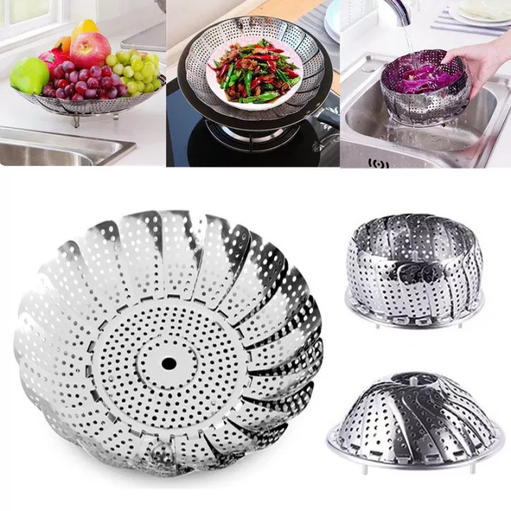 ถาดนึ่งสแตนเลสแบบพับได้ หวดครัว หวดตะแกรงนึ่งปลาอาหารทะเลนึ่ง ซาลาเปานึ่งข้าวโพดอาหารทะเลนึ่ง ซาลาเปานึ่งข้าวโพด