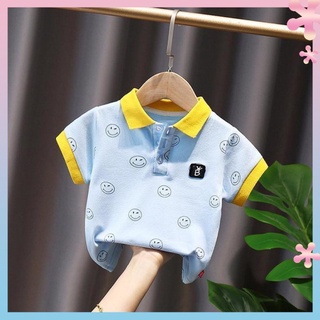 100% pure cotton polo shirt for boys and girls small and medium childrens clothing Western style lapel top childrens cartoon short-sleeved T-shirt top