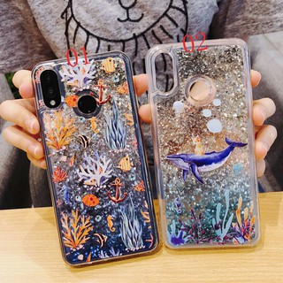 Huawei P20 P10 Honor 9 Lite 8X Nova 3 3i  Y9 2018 Y7 P30 Whale Cat Patterned Bling Glitter Liquid Shiny Soft Case Cover