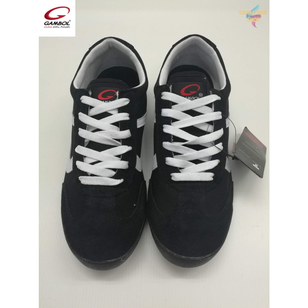 รองเท้าผ้าใบแกมโบล (GAMBOL) รองเท้าผ้าใบผูกเชือก รุ่น GB86154 สีดำขาว SIZE40-46 EDB5