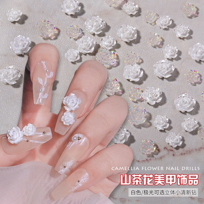 30 ชิ้น Influencer เล็บ Camellia เครื่องประดับเรซิ่นตกแต่งเล็บ Symphony Big ขนาดเล็กสามมิติดอกไม้อุปกรณ์เสริม